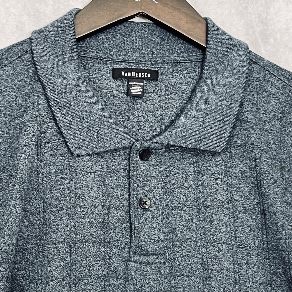 Van Heusen Men's XXL Shirt Blue Gray Ribbed Polo Long Sleeve Classic Fit